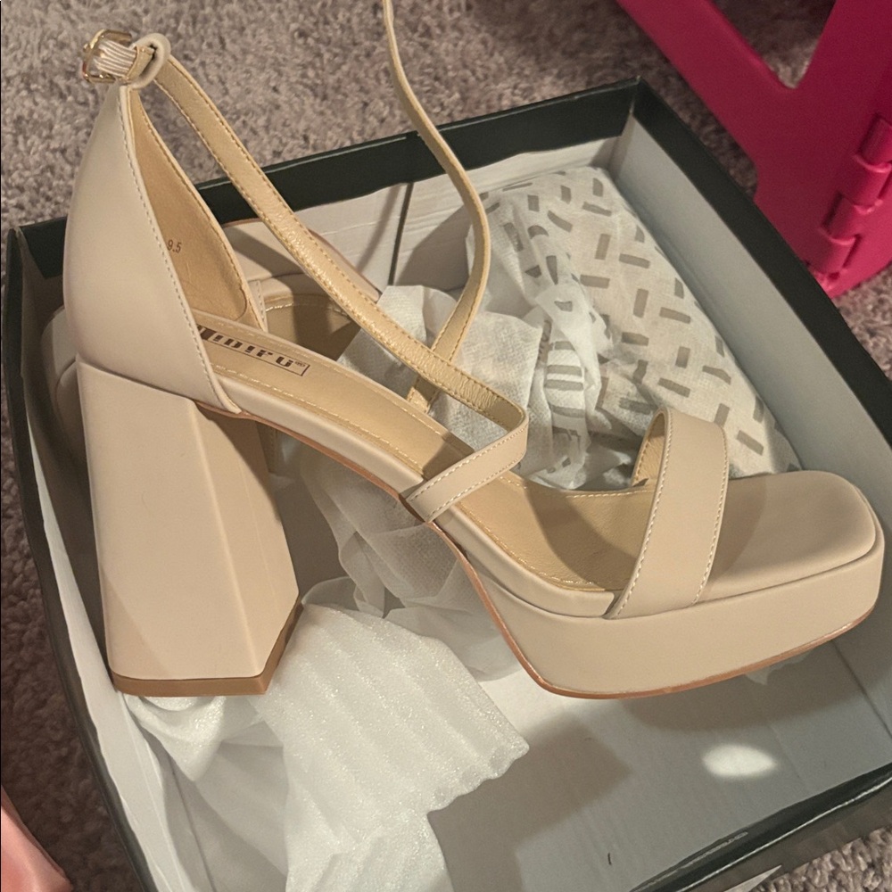 Nude Strappy Block Heel Sandals